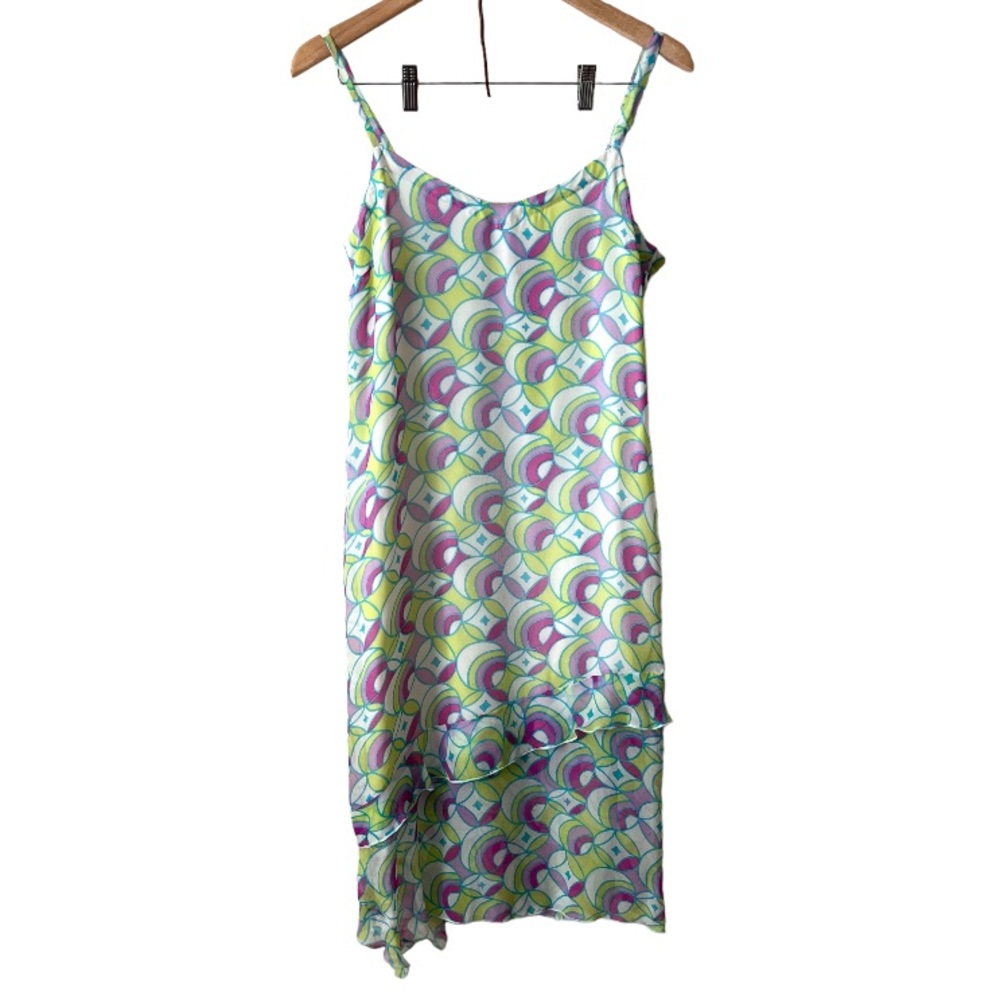 JOHNNY WAS SILK 70’s Funky Geometric Shift Dress with Spaghetti Straps